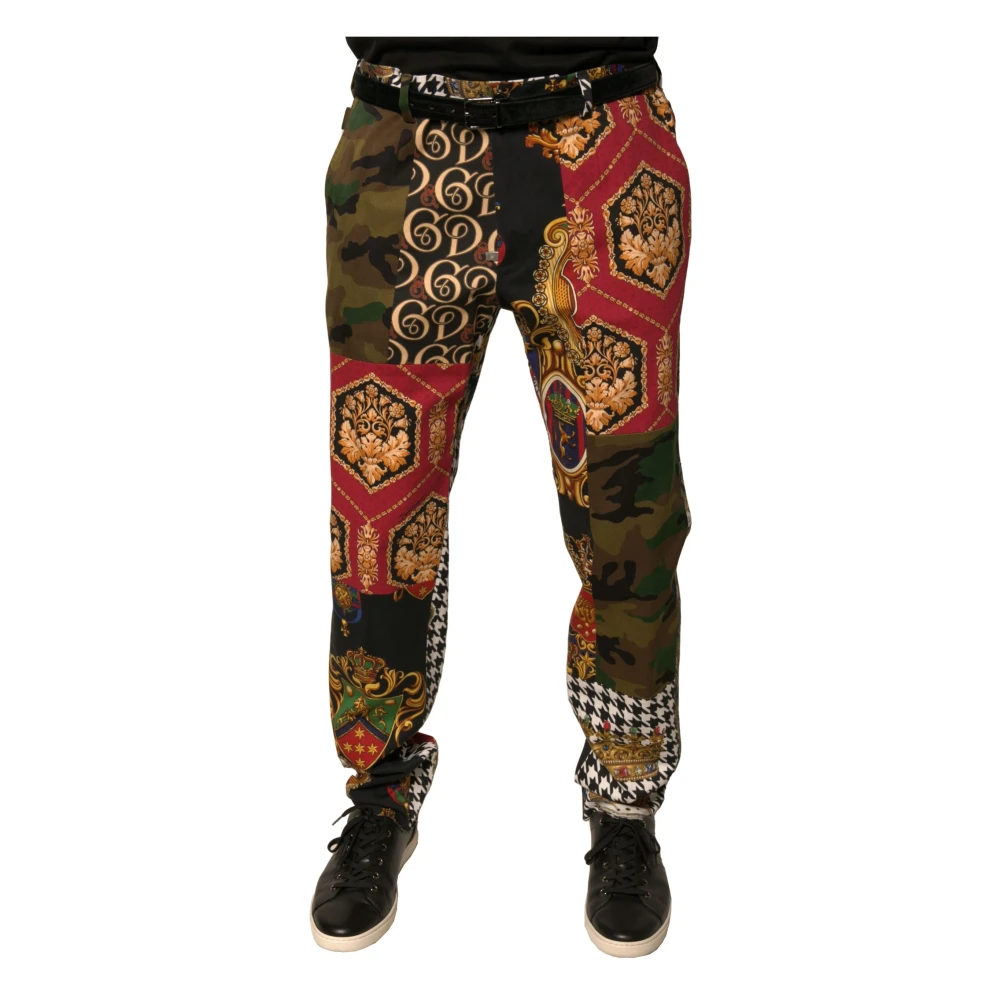 Dolce & Gabbana Men's Multicolor Patchwork Dress Pants With Logo