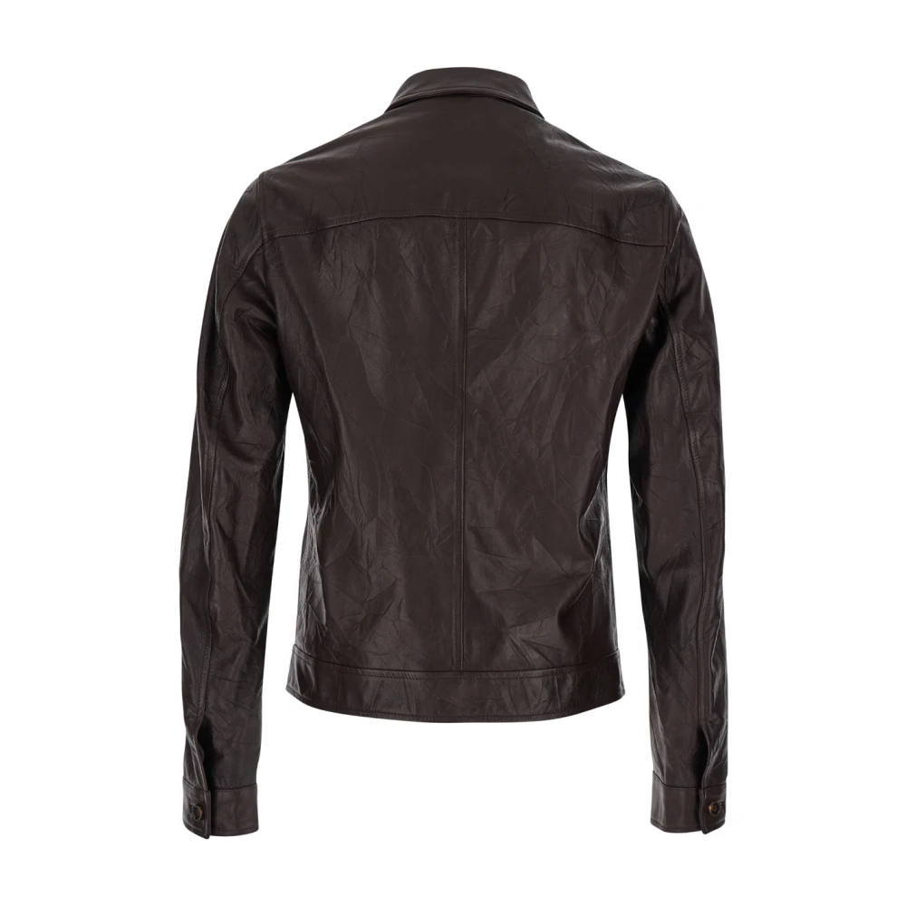 Dolce & Gabbana Bruine Leren Jas Klassieke Kraag Brown Heren