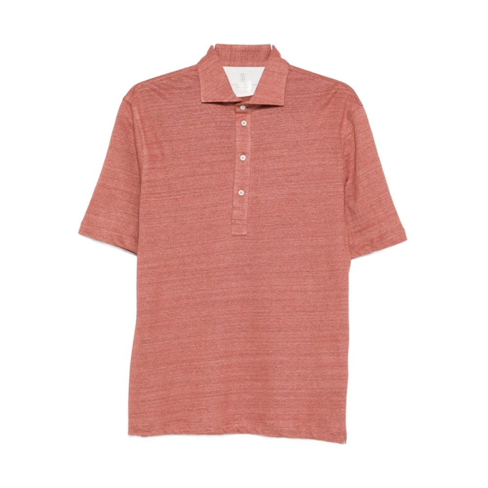Brunello Cucinelli Red Polo Shirts, Male, Xl, Linen Polo Shirt