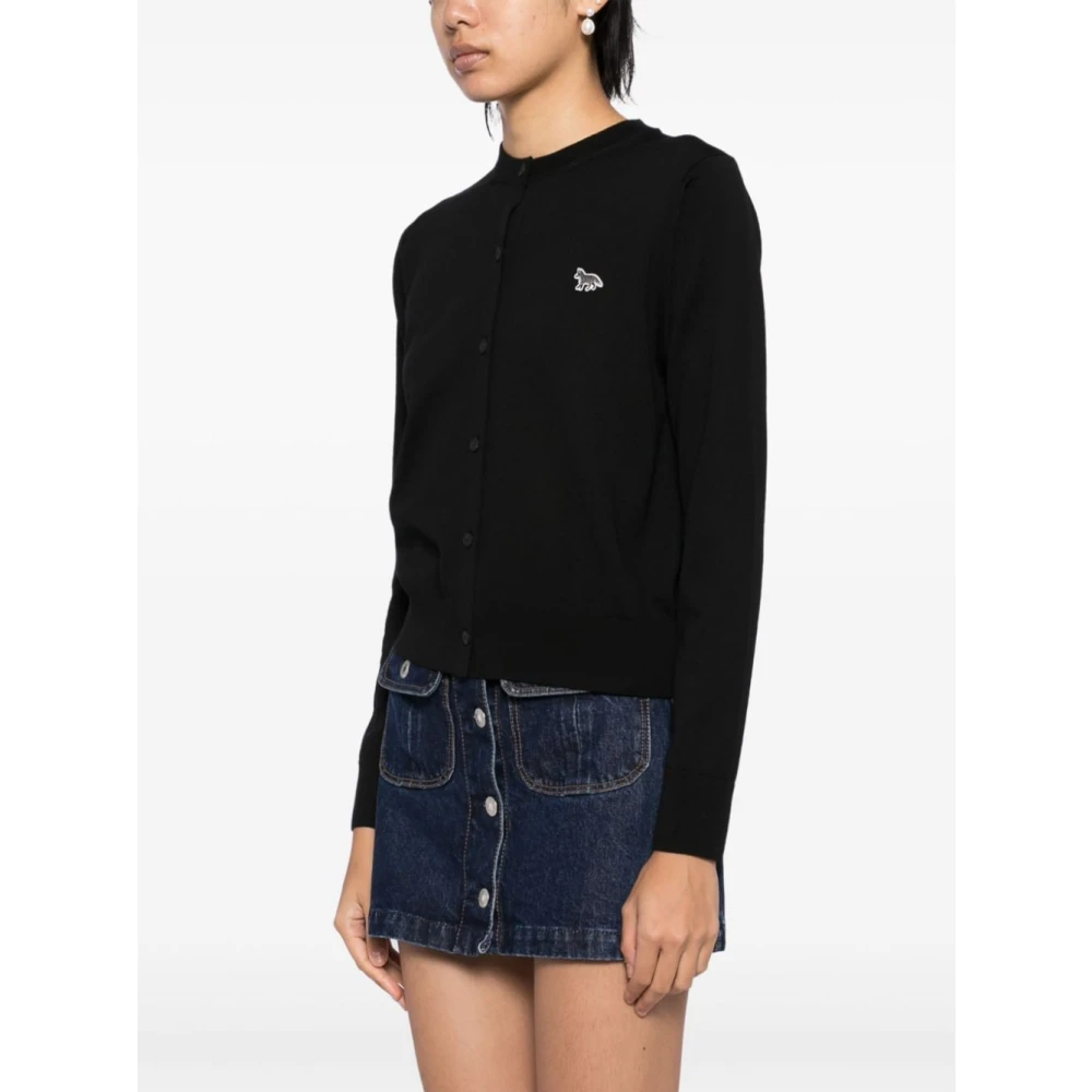 Maison Kitsuné Zwarte Wollen Trui met Geborduurd Logo Black Dames