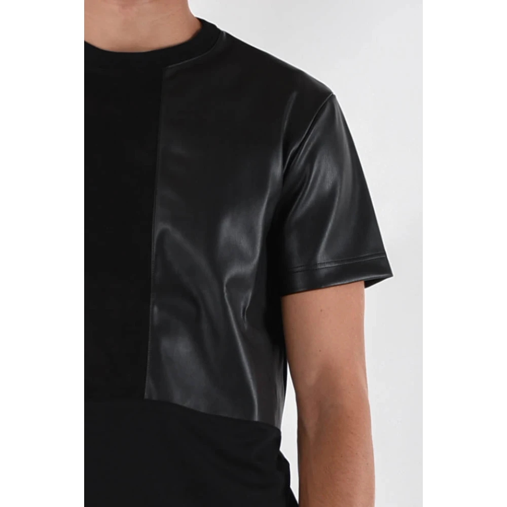 Les Hommes T-shirt met imitatieleer details Black Heren