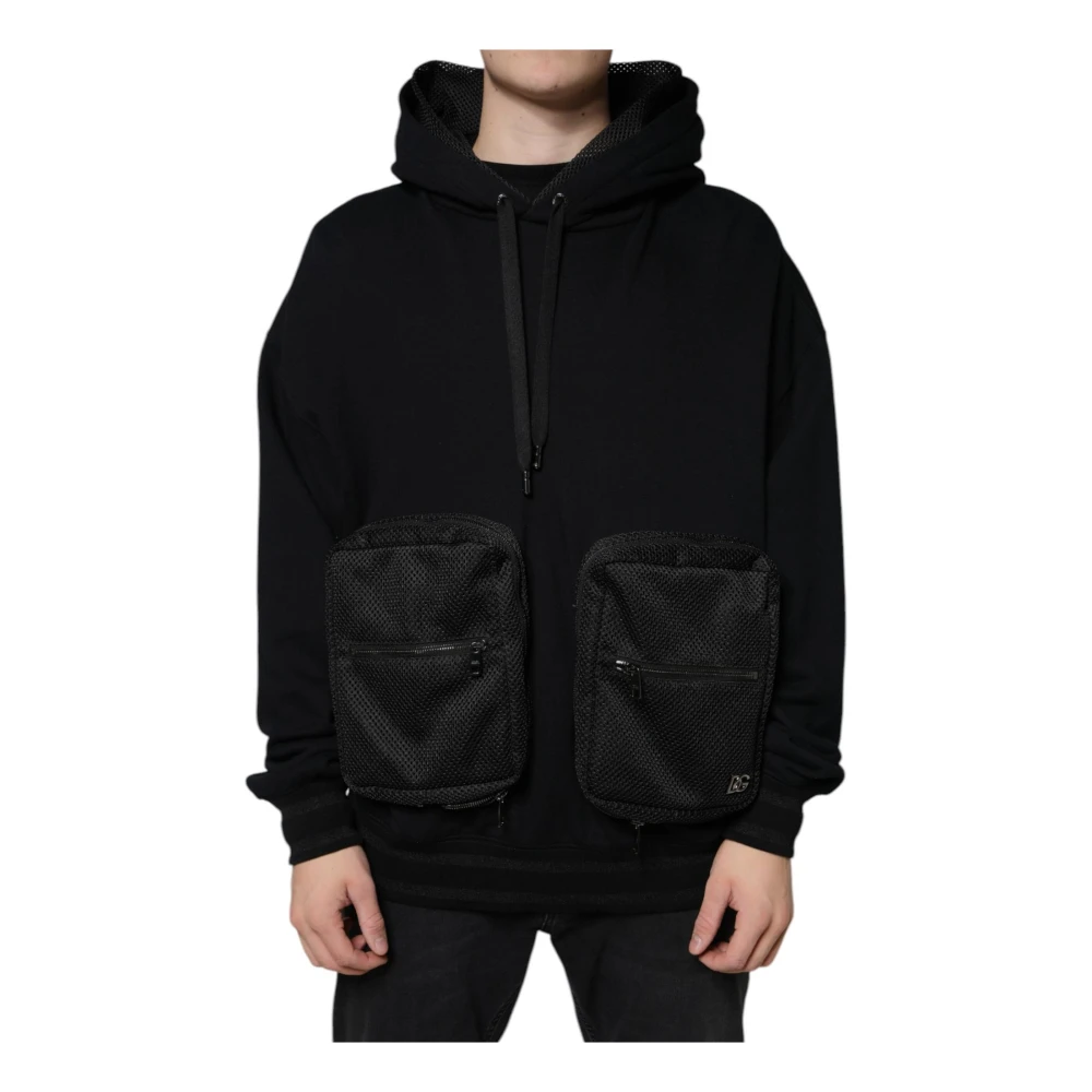 Dolce & Gabbana Men's Black Hooded Sweatshirt With Logo Details - Hoodies - L - Sweatshirts & Hoodies
