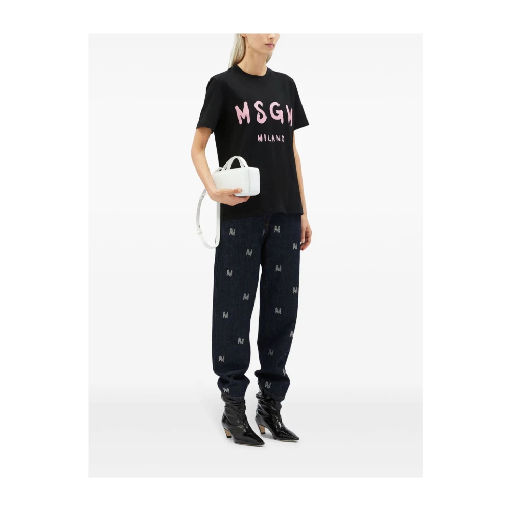 Msgm Katoenen T-shirt in 99C Stijl Black Dames