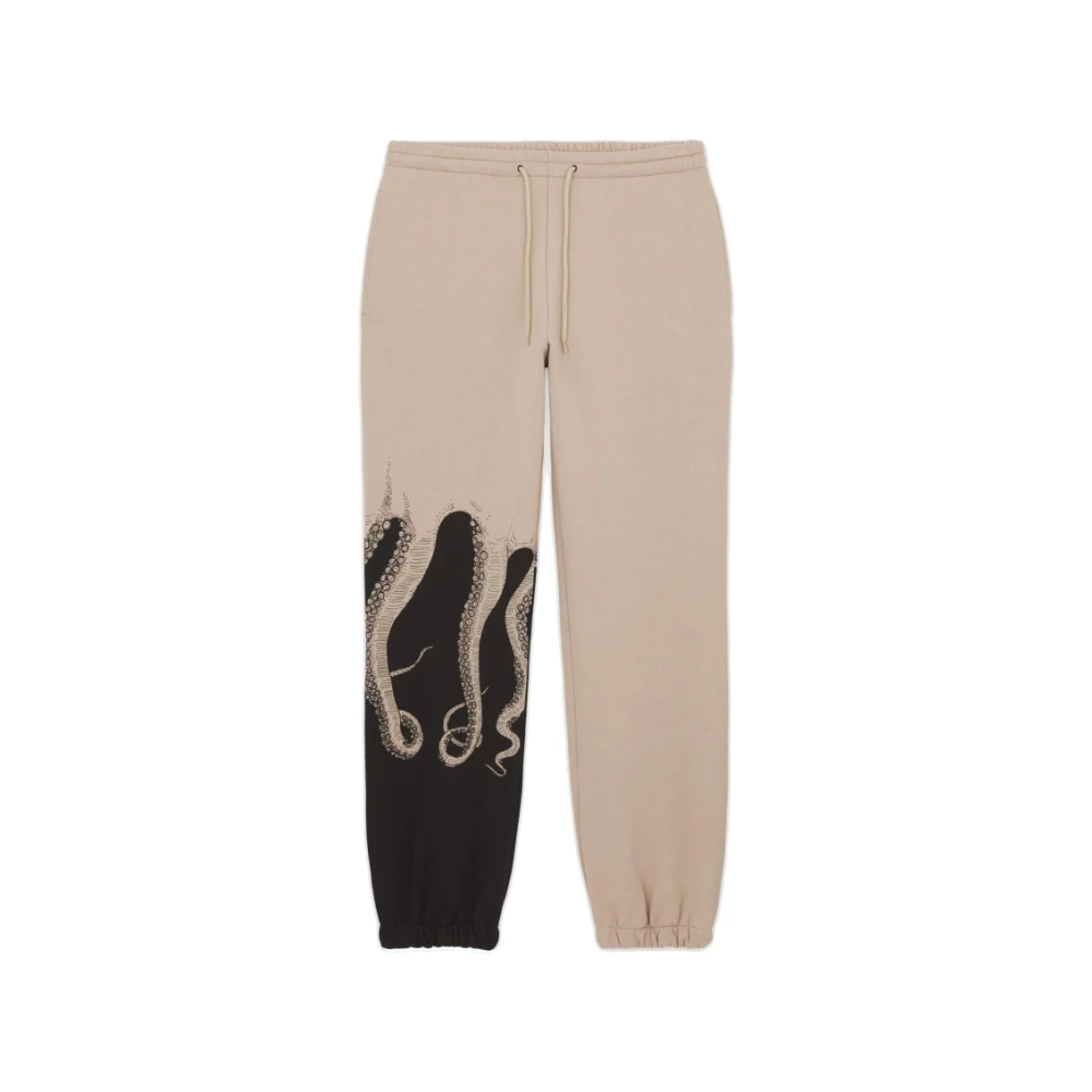 Octopus Aarde Sweatpants met Tentakel Print Beige Heren