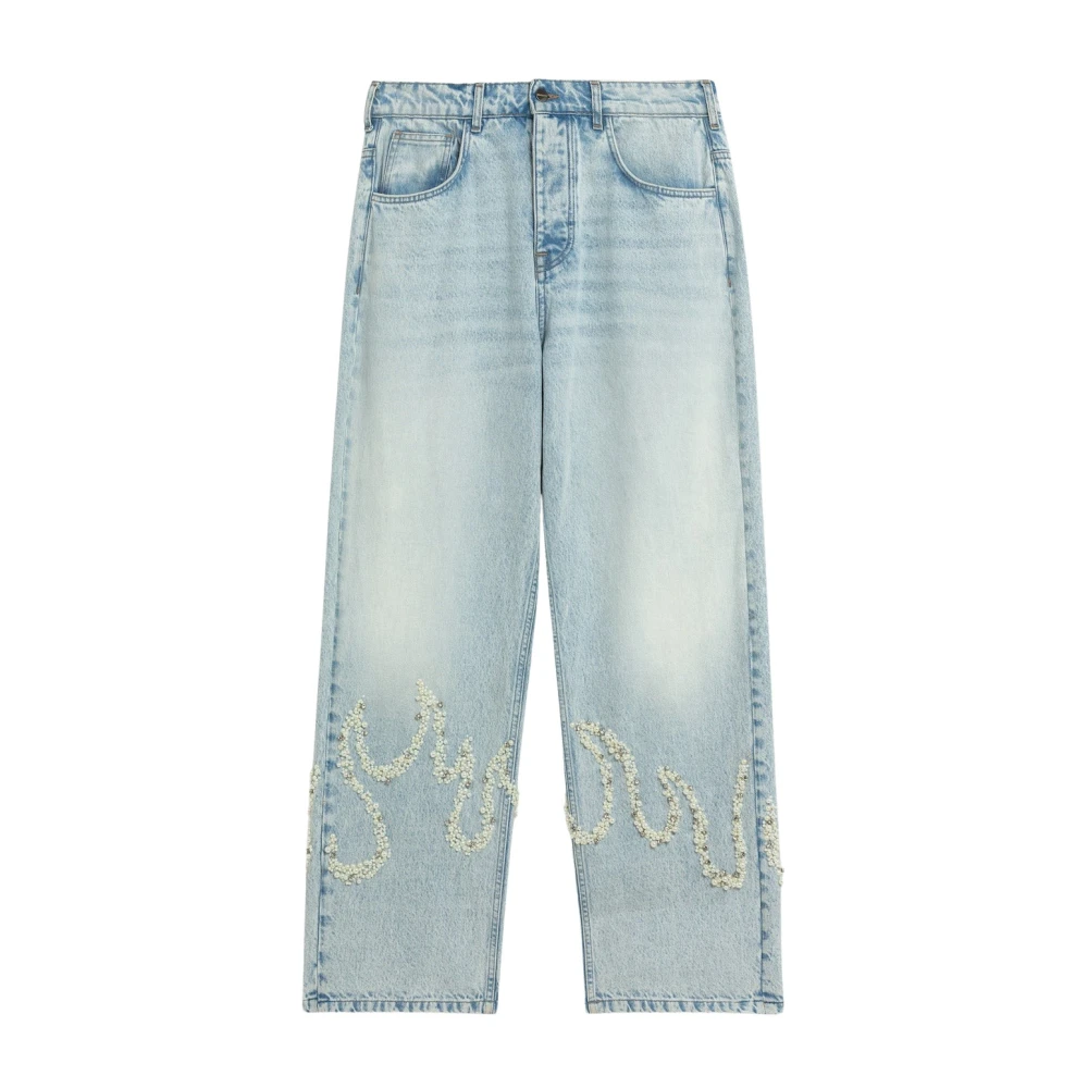 Barrow Blue Straight Fit Jeans, Male, W32, Oversize Flames Jeans