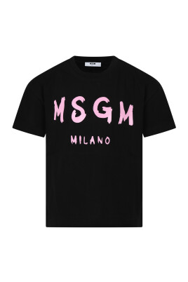 t-shirt-en-coton-noir-avec-logo-rose