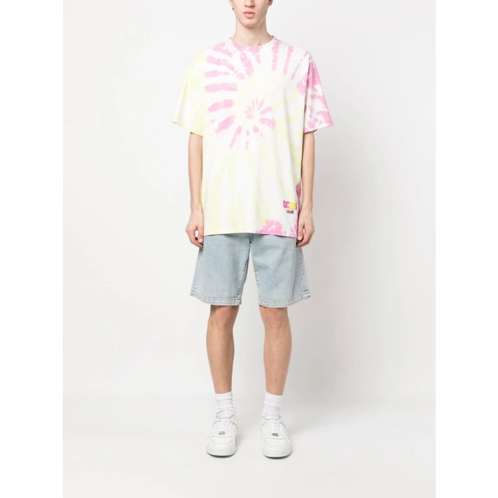 Gcds Roze T-shirt met Glitter Logo Print Pink Heren