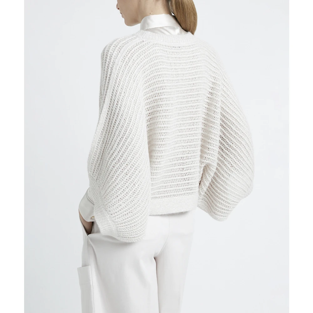 PESERICO Alpaca Lurex en paillettrui met wijde mouwen Beige Dames