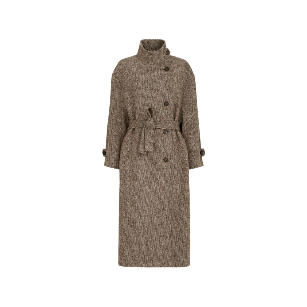 Brunello Cucinelli Belted Coat - Female - Belted Coats - Brown - M - Coats