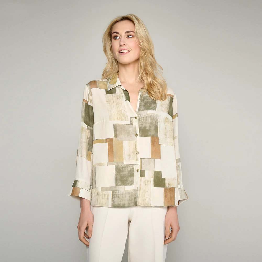 Marie Méro Abstract Print V-Hals Blouse Beige Dames