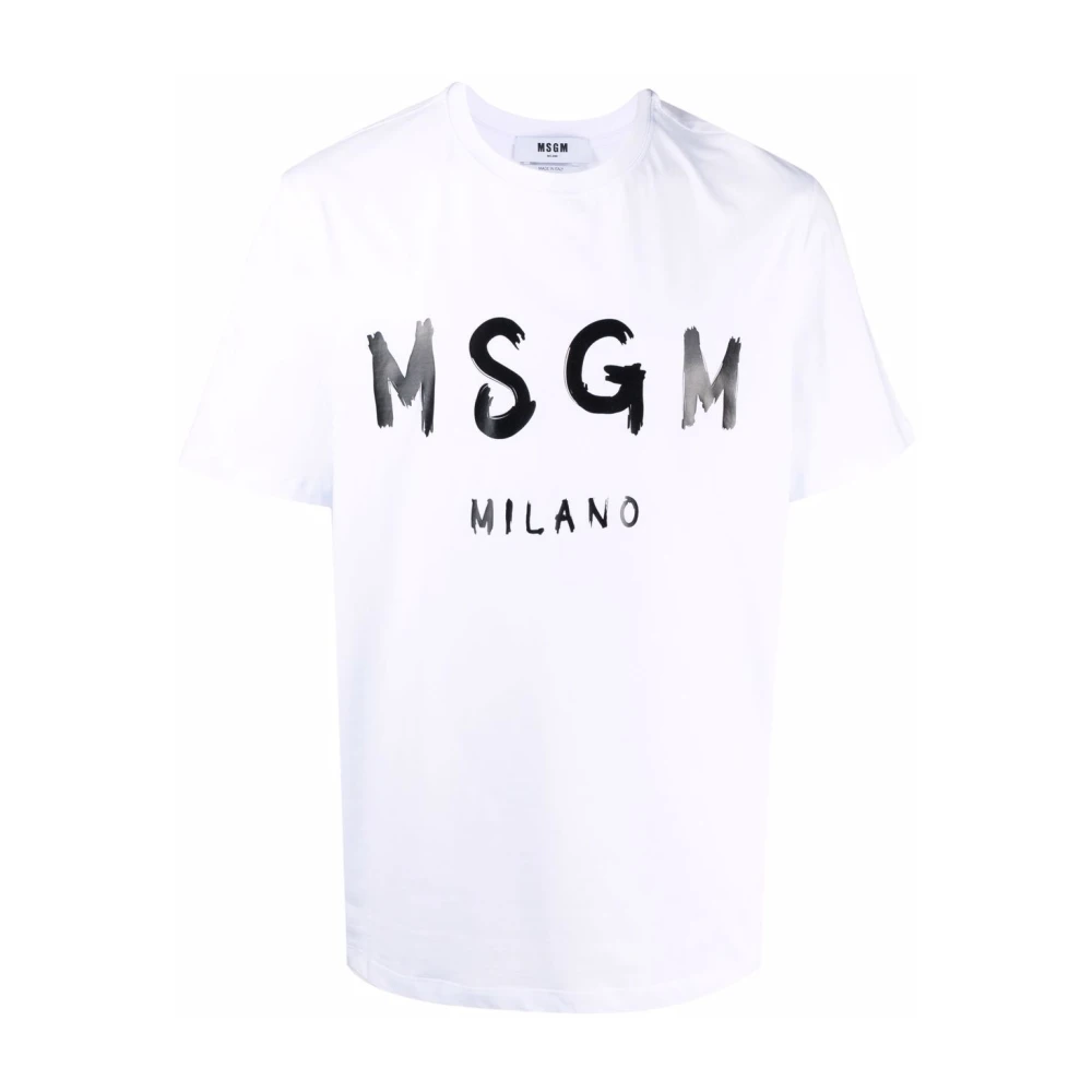 Msgm Logo-print Katoenen T-shirt Wit White Heren