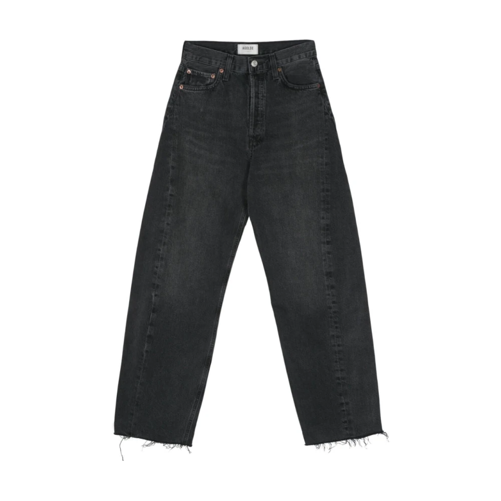 Agolde Högmidjade svarta smala jeans Black, Dam