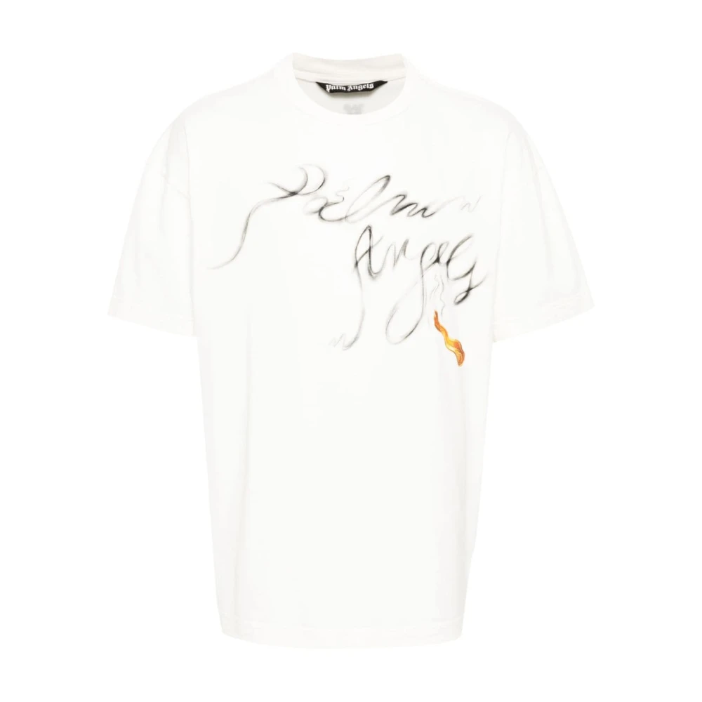 Palm Angels Rook Effect Schrijven T-shirt Beige Heren