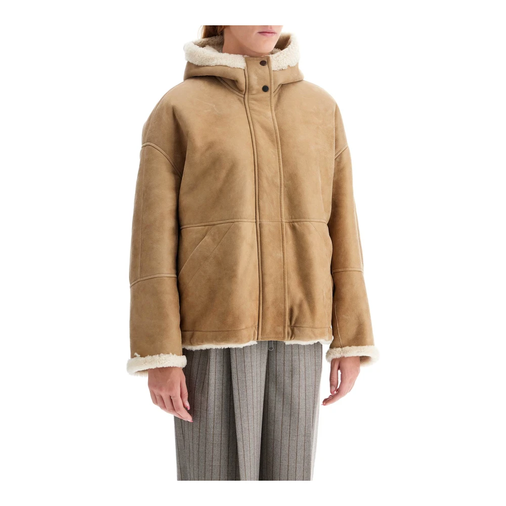 BRUNELLO CUCINELLI Omkeerbare Shearling Hoodie Jas Beige Dames