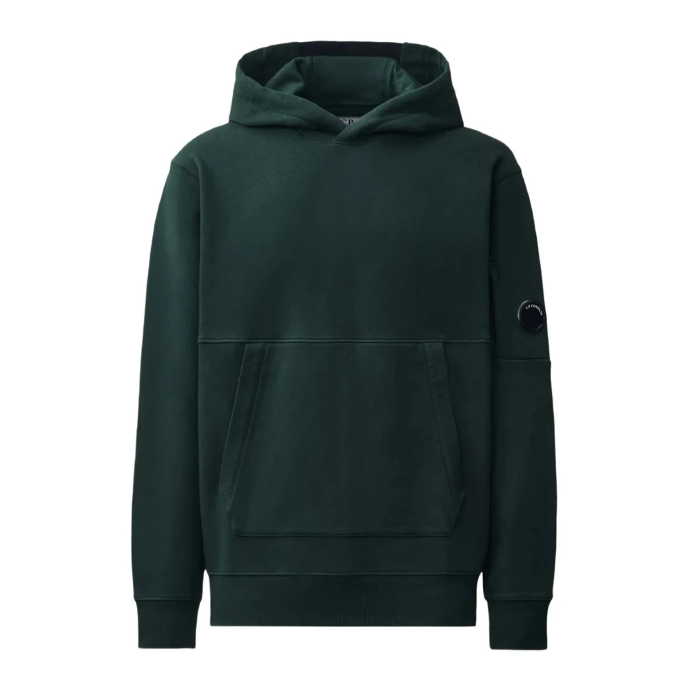 C.p. Company Felpa Con Cappuccio Tasca A Canguro Lente Sulla Manica - Male - Hoodies - Green - L - Sweatshirts & Hoodies - Image 1