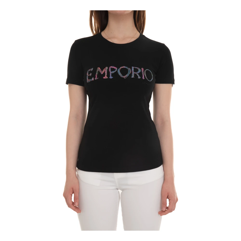 Emporio Armani Kontrastlogga T-shirt, Slim Fit Black, Dam