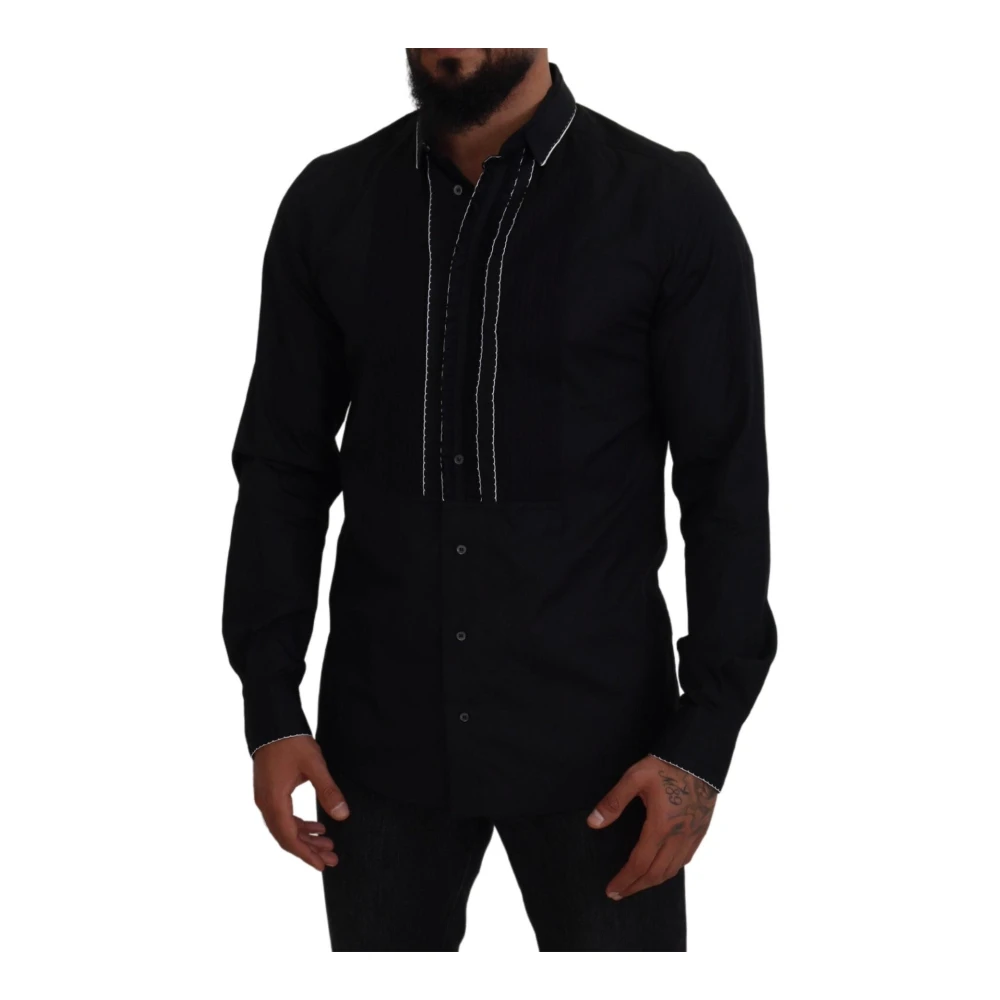 Dolce & Gabbana Elegant Slim Fit Tuxedo Dress Shirt Black Heren