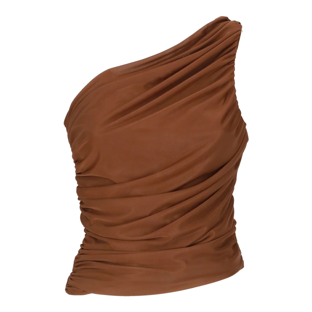 pinko Bruine One Shoulder Top met Geplooid Patroon Brown Dames