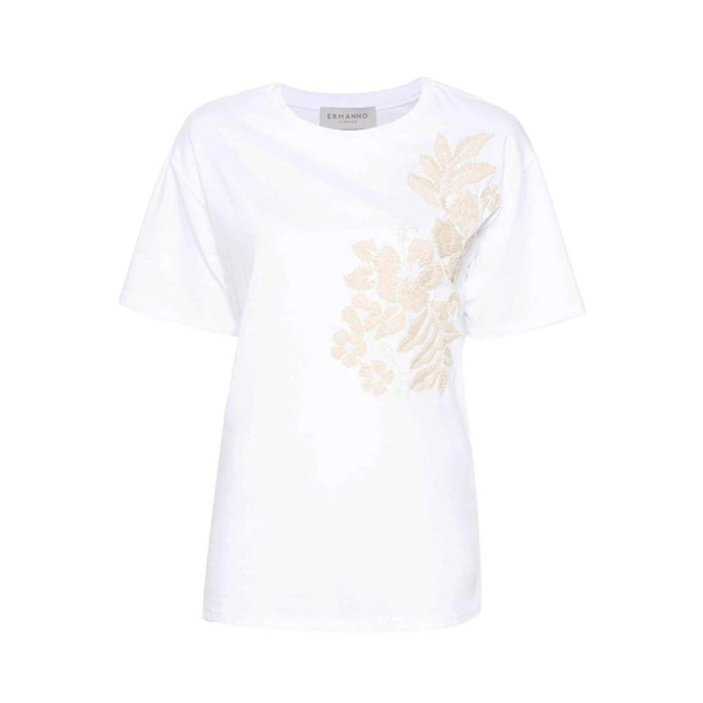 Ermanno Scervino Bloemenborduurwerk Jersey T-shirt White Dames