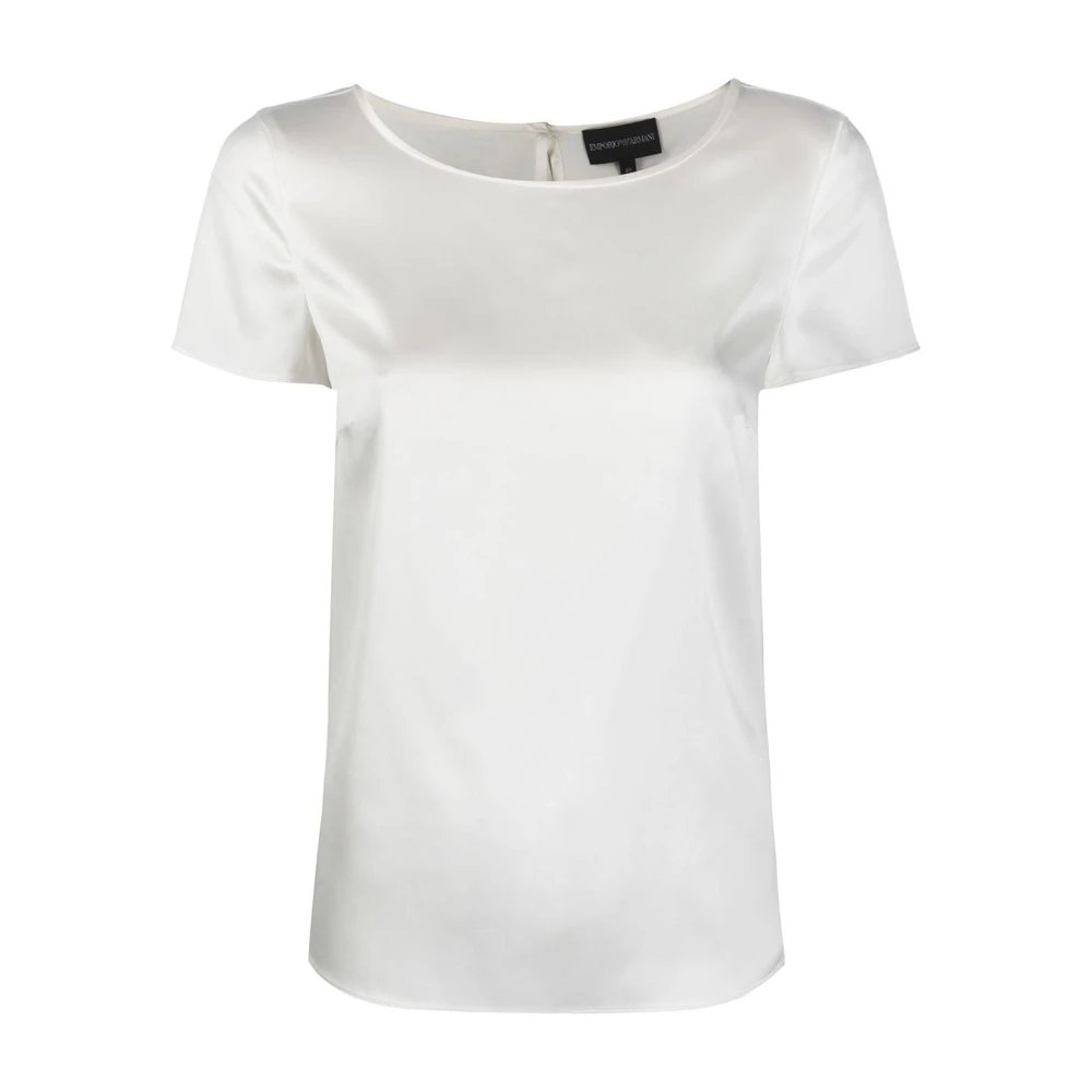 Emporio Armani Vit Blus med Kort Ärm i Sidenblandning White, Dam