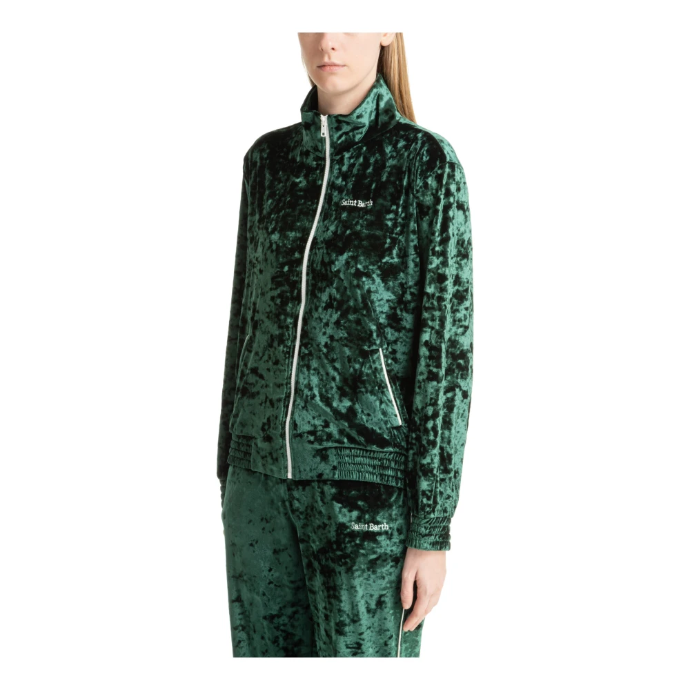 MC2 Saint Barth Effen Sweatshirt met Rits en Zakken Green Dames