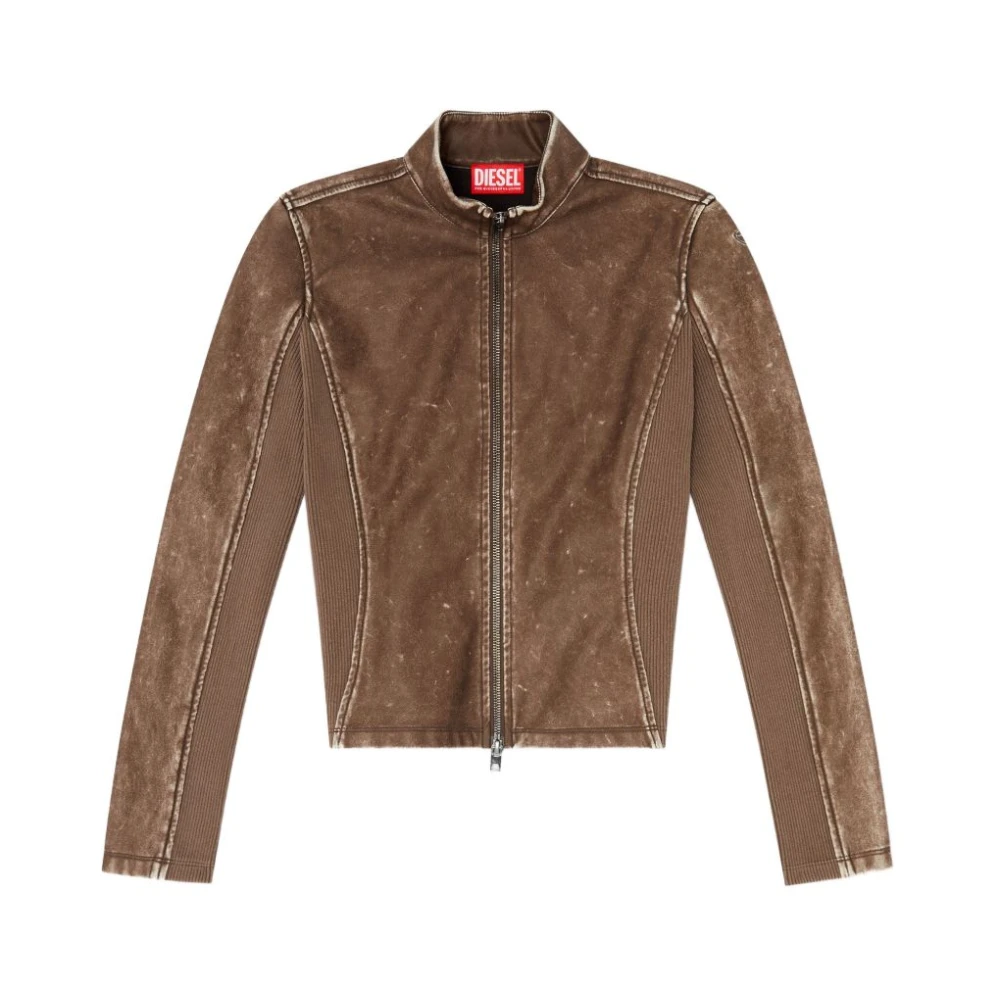 Diesel Kvinno Brun Jackor Dam, L, Bomull, T-Hunder Bikerjacka