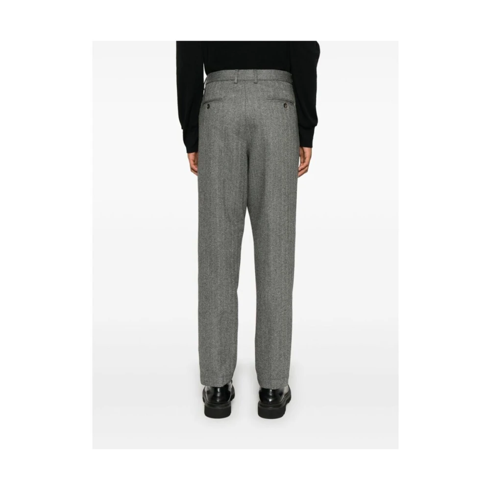 Cruna Grijze Wol Herringbone Tapered Leg Broek Gray Heren
