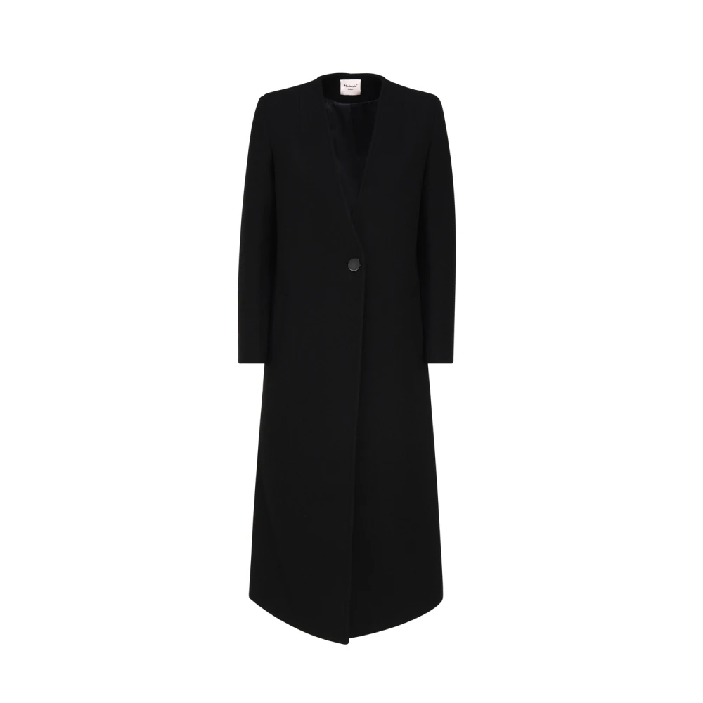 Mariuccia Milano Zwarte Lange Jas met Riem Black Dames