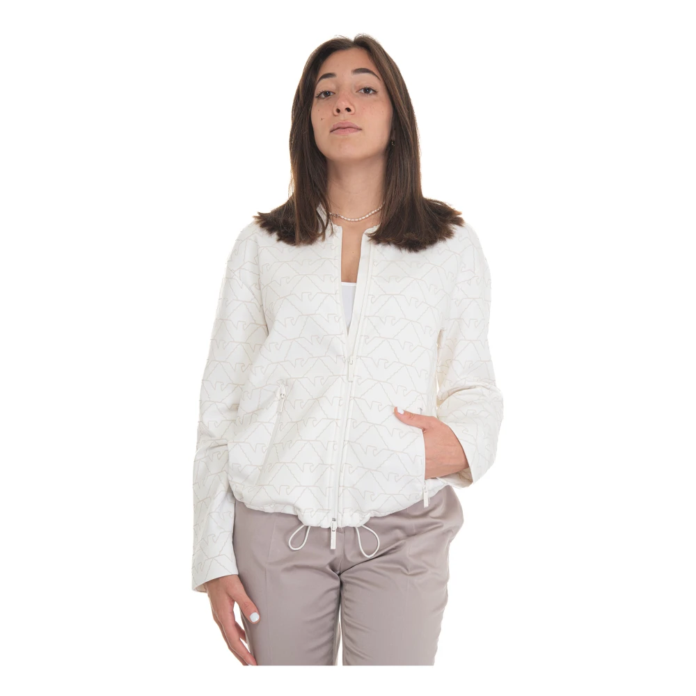 Emporio Armani Sweatshirt met rits Logo Trekkoord Zakken Drop Schouder White Dames