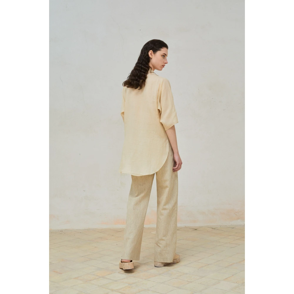 Cortana Beige Ramie Mao Kraag Shirt Beige Dames