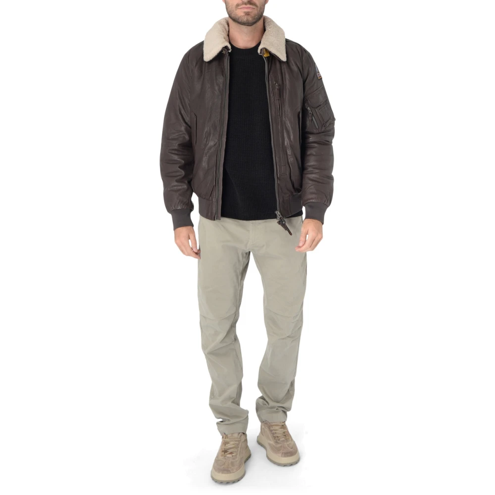 Parajumpers Bruine Leren Gewatteerde Jas Josh Brown Heren