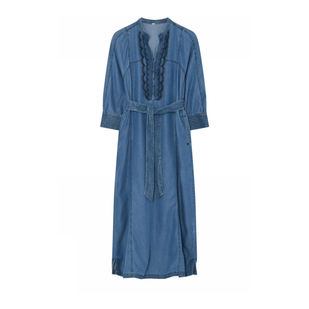 Gustav Women's Blue Midi Dresses, Xs, Denim Long Dress With Embroidered Details