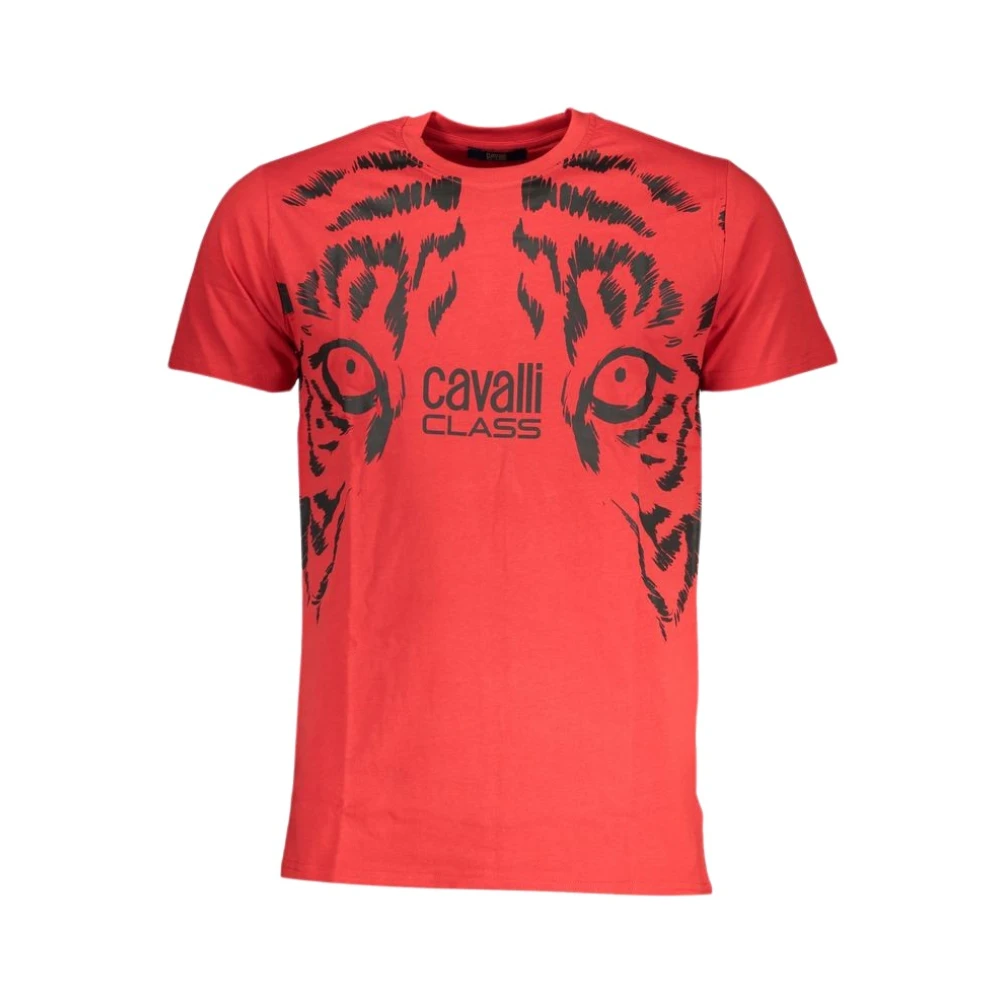 Cavalli Class Rode Katoen Print Logo T-Shirt Red Heren