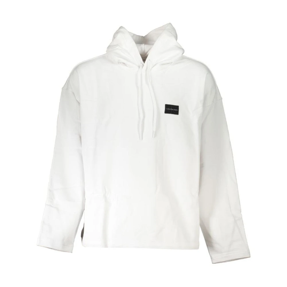 Calvin Klein , Hoodies, Male, White, 2XL, Brushed Long Sleeve Hooded Sweatshirt With Central Pocket And Logo