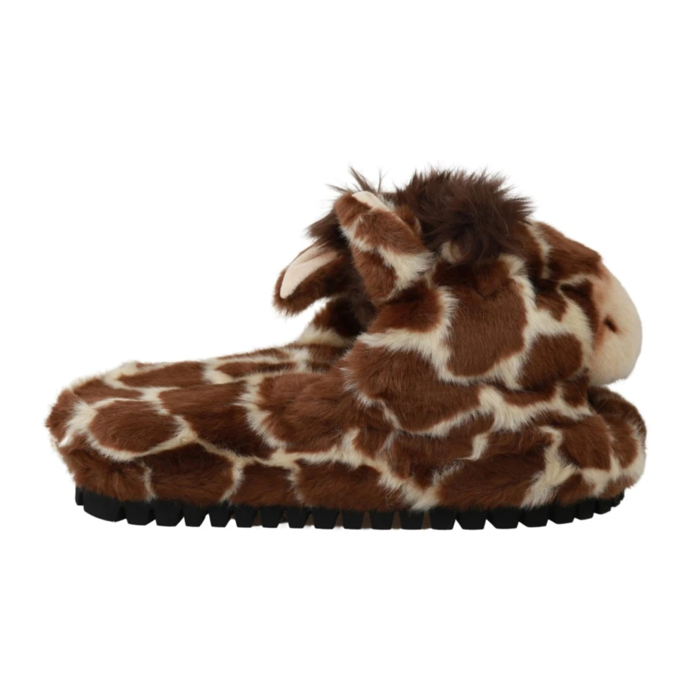 Dolce & Gabbana Women's Brown Giraffe Pattern Slides Slippers