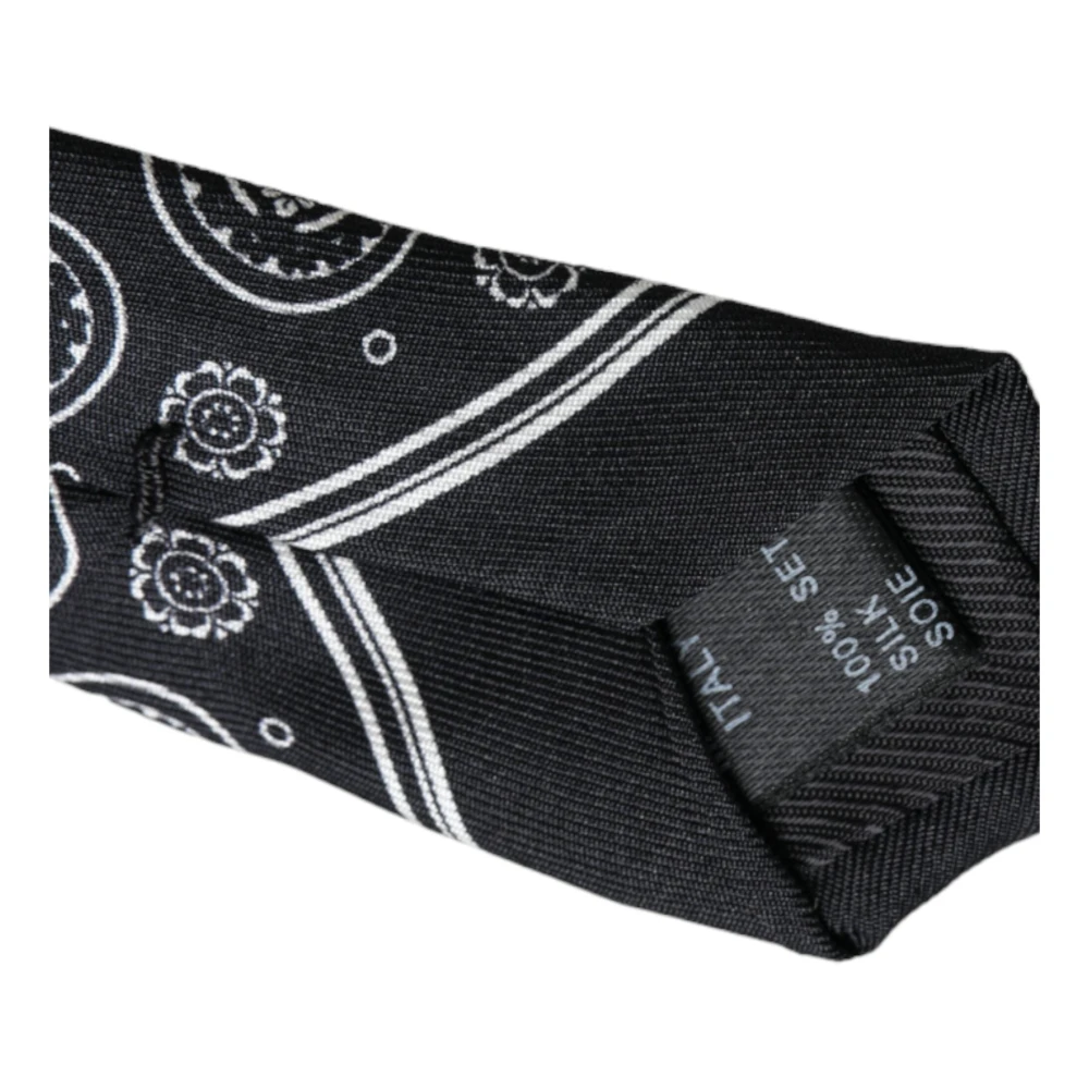 Dolce & Gabbana Zwart patroon zijden stropdas met logo Black Heren