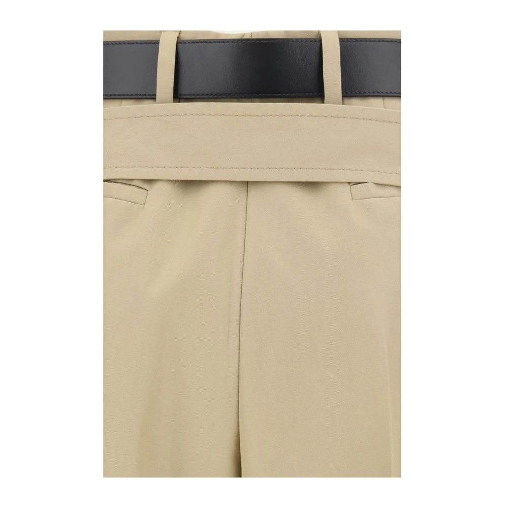 Prada Katoenen broek met leren riem Beige Dames