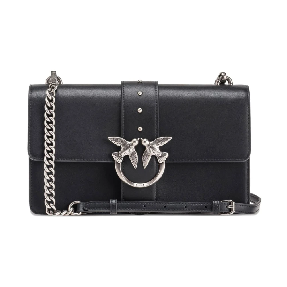 Pinko , Shoulder Bags, Female, Black, One Size, Love Birds Chain-Strap Shoulder Bag