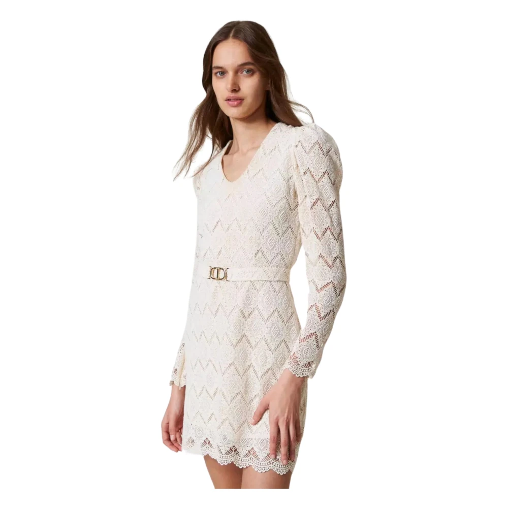 Twinset Geometrische Kant Mini Jurk Beige Dames