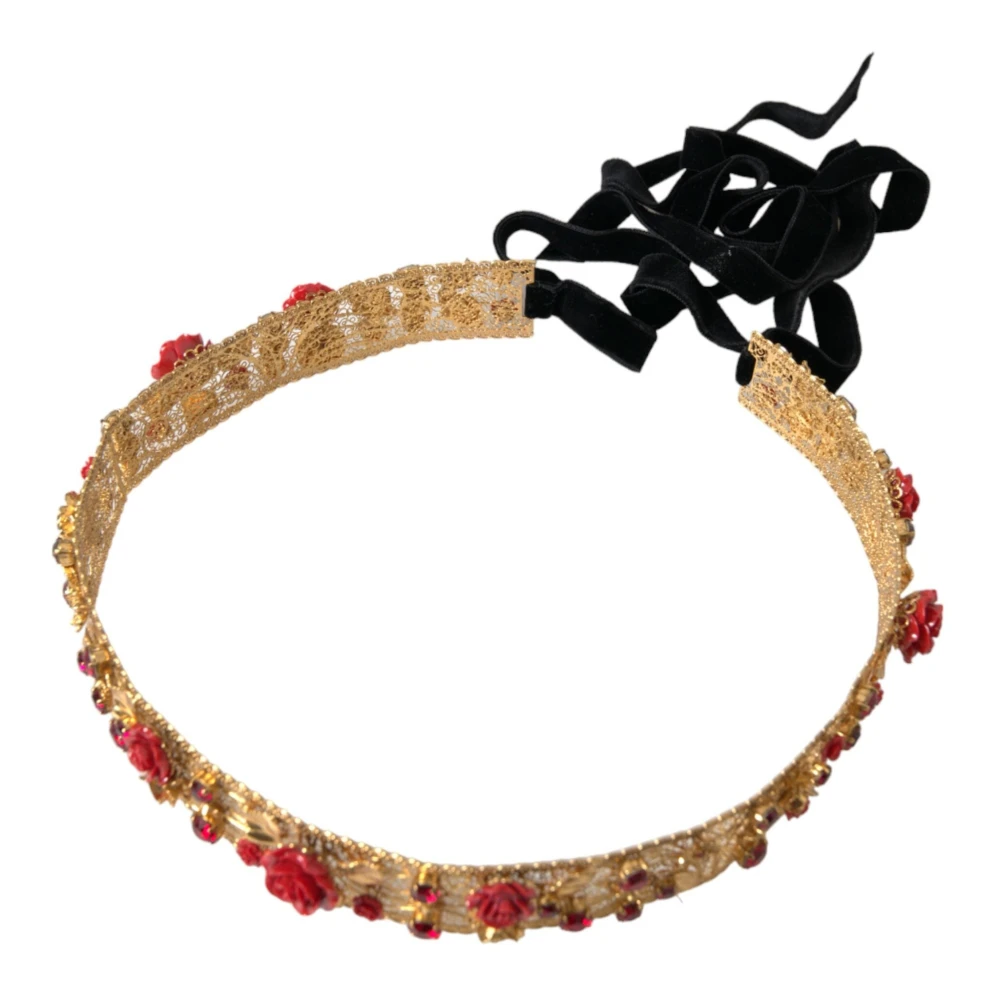 Dolce & Gabbana Gouden Kristal Roos Juweel Taille Riem Yellow Dames