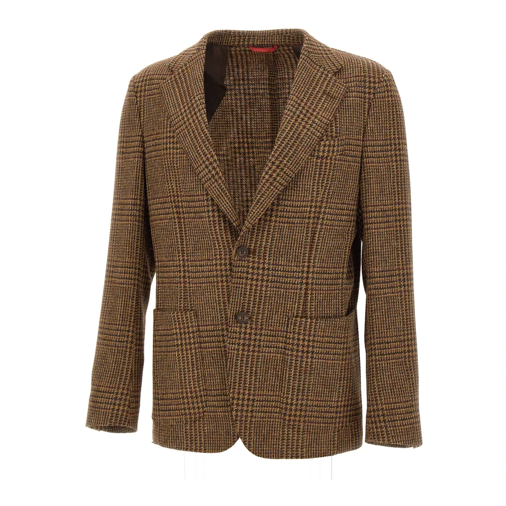 Fay Bruine Wollen Blazer Houndstooth Patroon Brown Heren