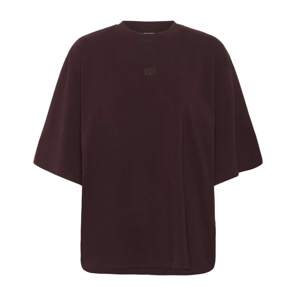 Gestuz Women's Brown Oversized Tee With Embroidered Logo - T-Shirts - M - Tops