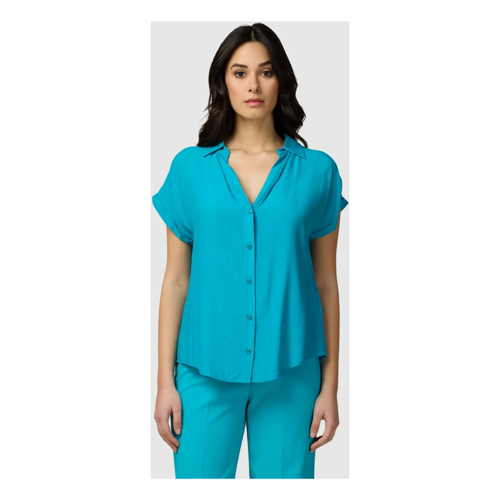 Oltre Viscose Kimono Mouw Blouse Blue Dames