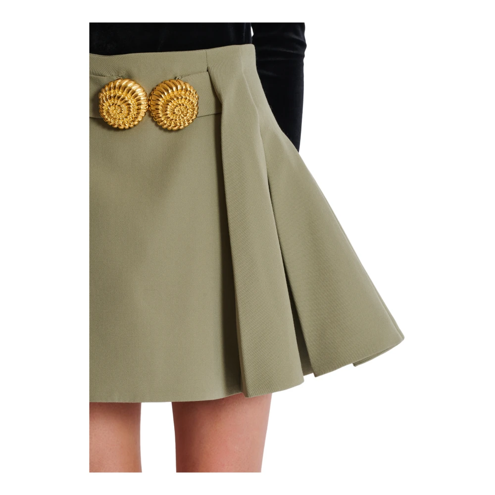 Balmain Korte geplooide rok in grain de poudre Green Dames