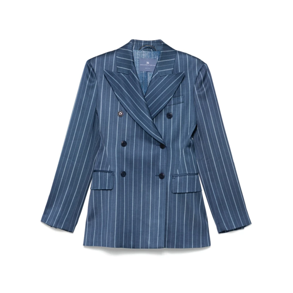 Ermanno Scervino Blauw Gestreepte Double-Breasted Blazer Blue Dames