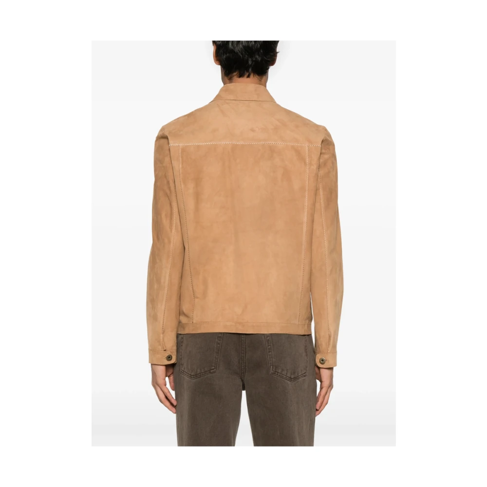 Salvatore Santoro Beige Leren Jas Knoopsluiting Beige Heren