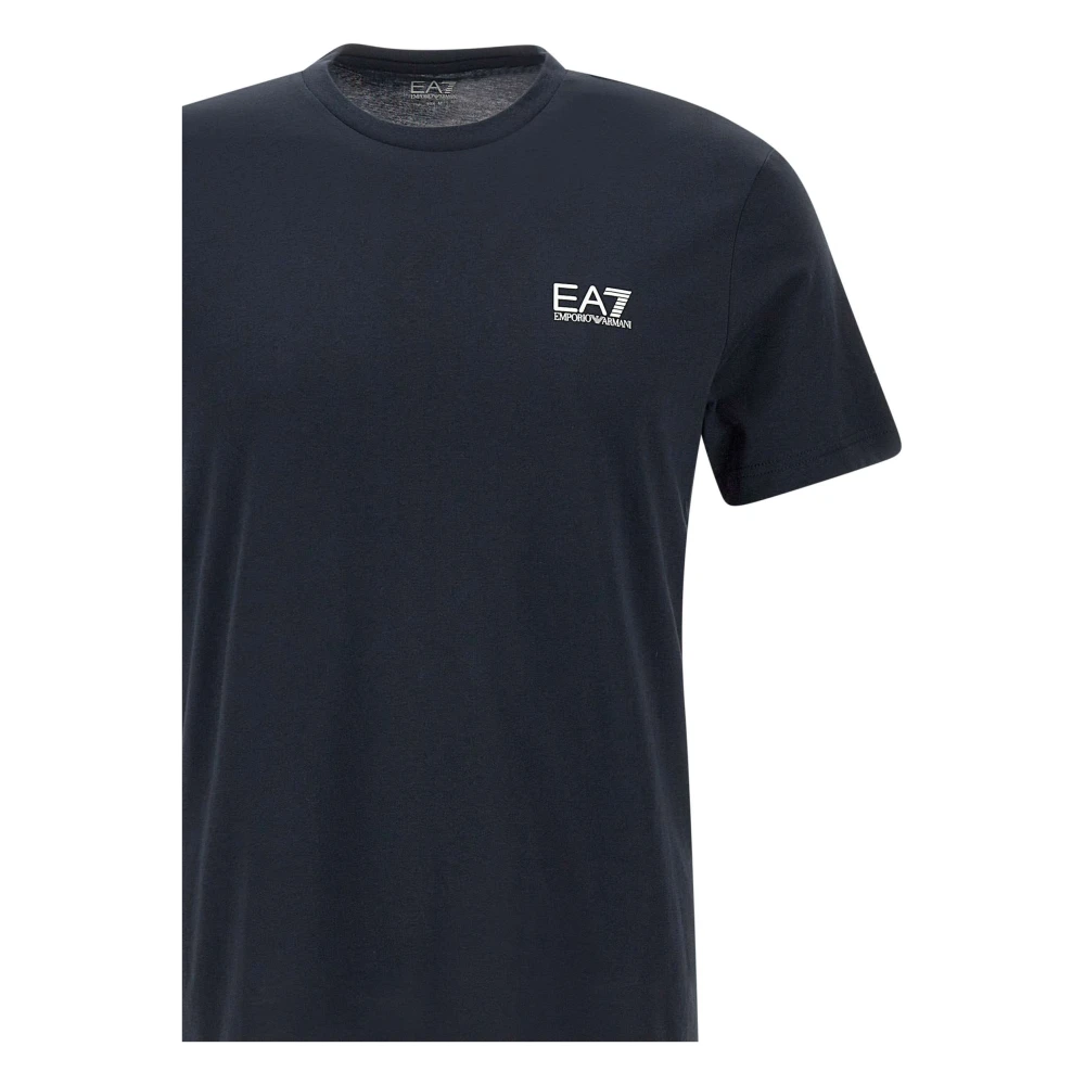 Emporio Armani EA7 Heren Blauw Katoenen T-shirt met Logo Print Blue Heren