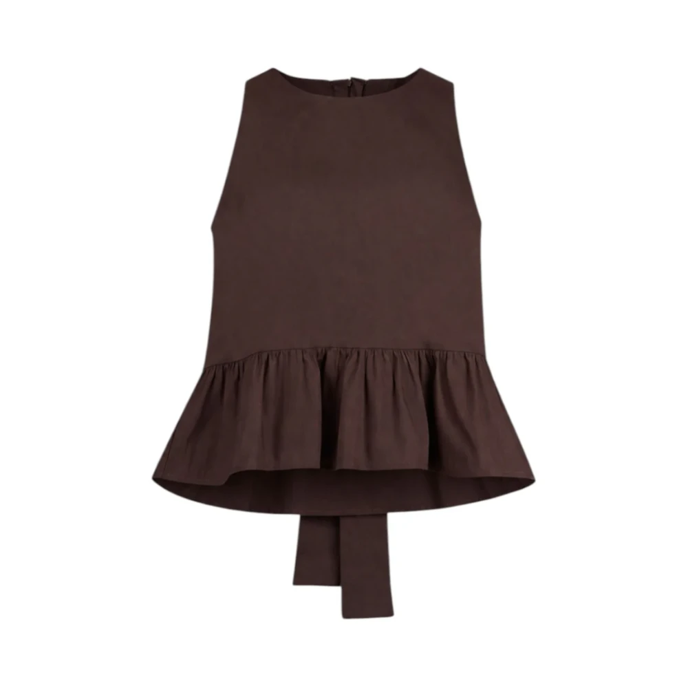 Liu Jo Kvinno Brun Toppar Dam, L, Bomull, Poplin Top Med Rosett