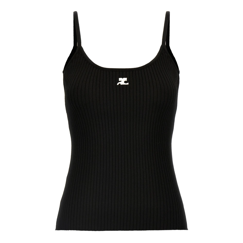 Courrèges Women's Black Sleeveless Tops, M, Reedition Rib Knit Tank Top