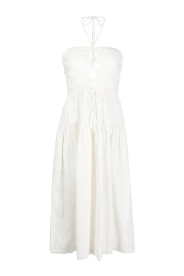 Casual Maxi Klänning i Beige Bomull